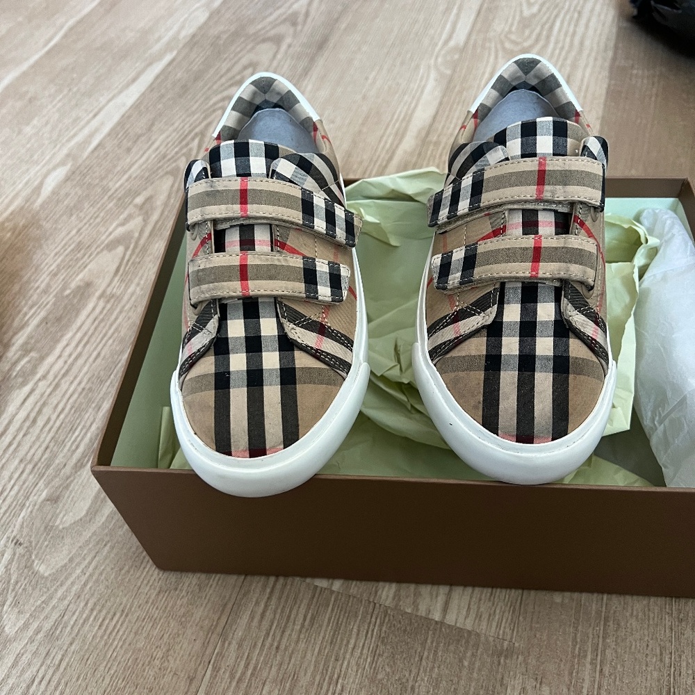 Burberry Kids Beige Checkered Sneakers